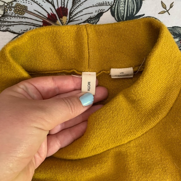 Mustard, mock neck, bell sleeve cropped sweater. - Picture 3 of 4